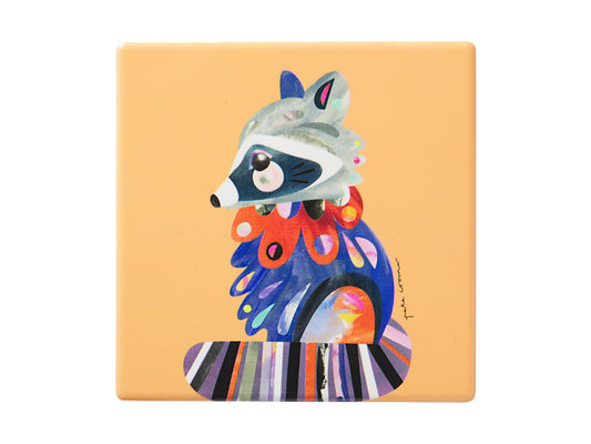 Pete Cromer Woodland Creatures Ceramic Square Coaster Raccoon