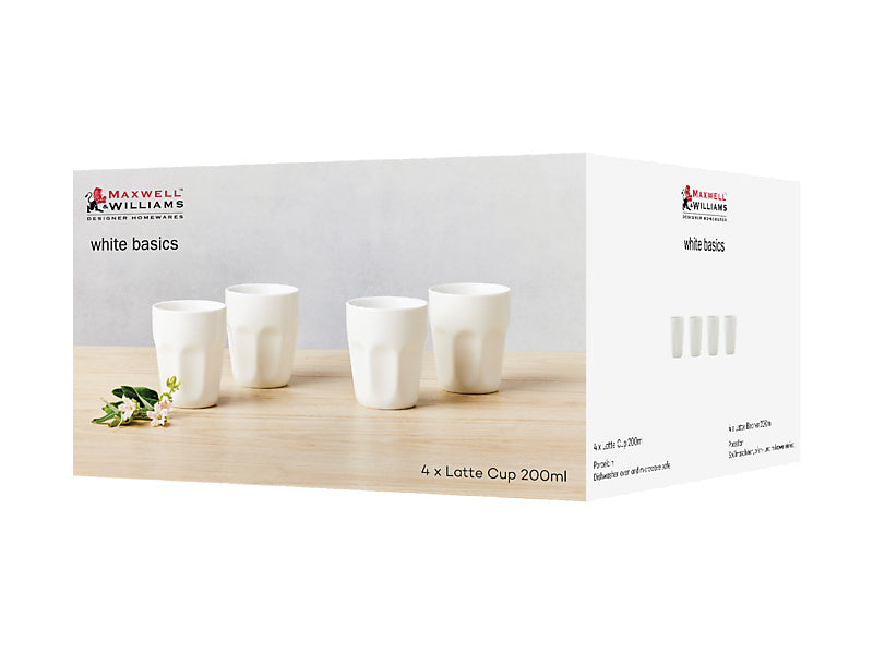 White Basics Latte Cup 200ML Set of 4 Gift Boxed
