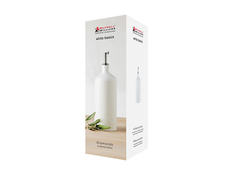 White Basics Diamonds Oil Bottle With Stainless Steel Pourer Gift Boxed