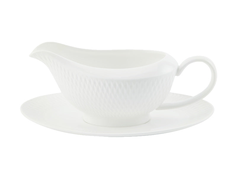White Basics Diamonds Gravy Boat & Saucer Gift Boxed