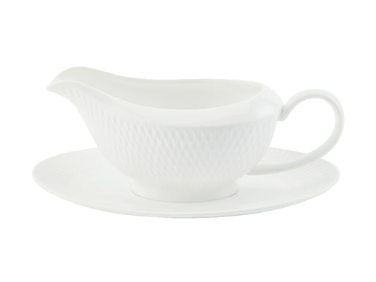 White Basics Diamonds Gravy Boat & Saucer Gift Boxed