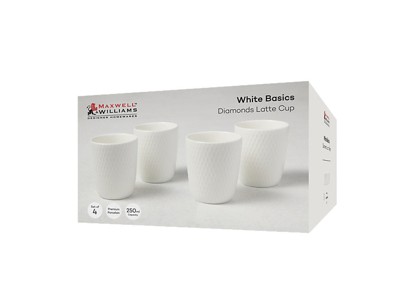 White Basics Diamonds Latte Cup Set of 4 Gift Boxed