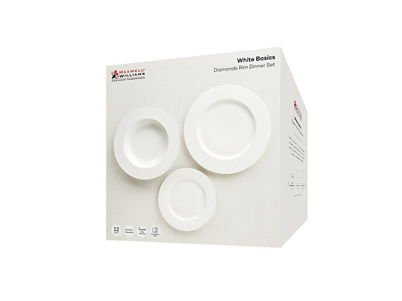 White Basics Diamonds Rim Dinner Set 12pc Gift Boxed