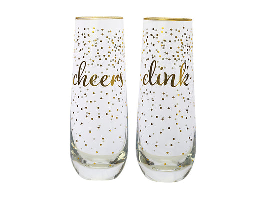 Celebrations Stemless Flute 300ML Set of 2 Cheers Clink Gift Boxed