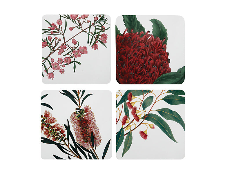 Royal Botanic Gardens Australian Botanics Cork Back Coaster 10.5cm Set of 4 Assorted Gift Boxed