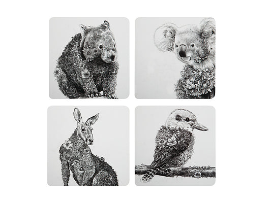 Marini Ferlazzo Animals of Australia Cork Back Coaster 10.5cm Set of 4 Assorted Gift Boxed