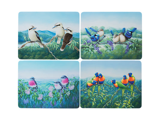 Birds of Australia KC 10yr Anniversary Cork Back Placemat 34x26.5cm Set of 4 Assorted Gift Boxed