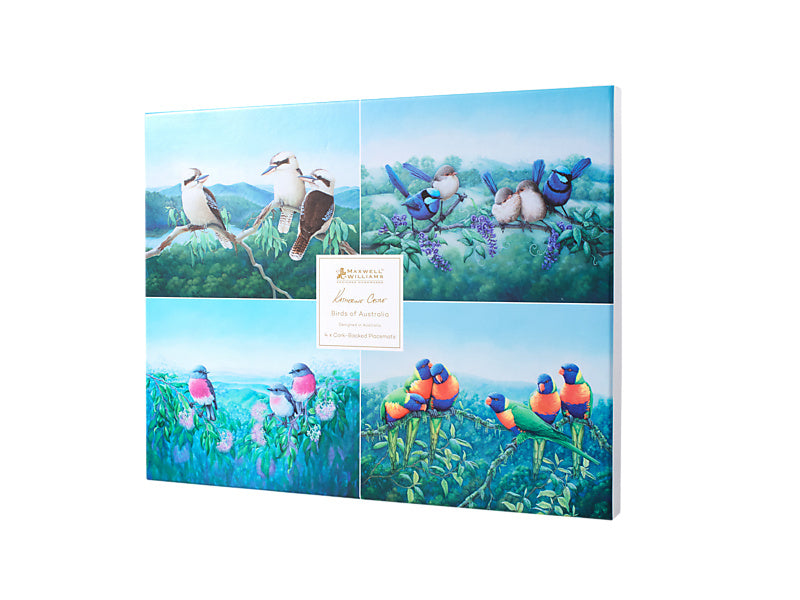 Birds of Australia KC 10yr Anniversary Cork Back Placemat 34x26.5cm Set of 4 Assorted Gift Boxed
