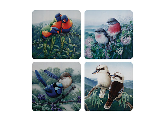 Birds of Australia KC 10yr Anniversary Cork Back Coaster 10.5cm Set of 4 Assorted Gift Boxed