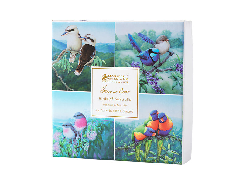 Birds of Australia KC 10yr Anniversary Cork Back Coaster 10.5cm Set of 4 Assorted Gift Boxed