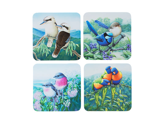 Birds of Australia KC 10yr Anniversary Cork Back Coaster 10.5cm Set of 4 Assorted Gift Boxed