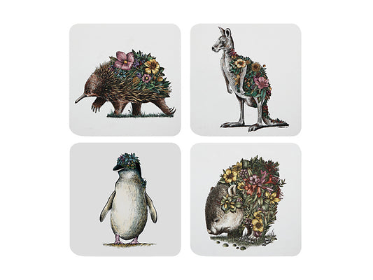 Marini Ferlazzo Australian Families Cork Back Coaster 10.5cm Set of 4 Assorted Gift Boxed