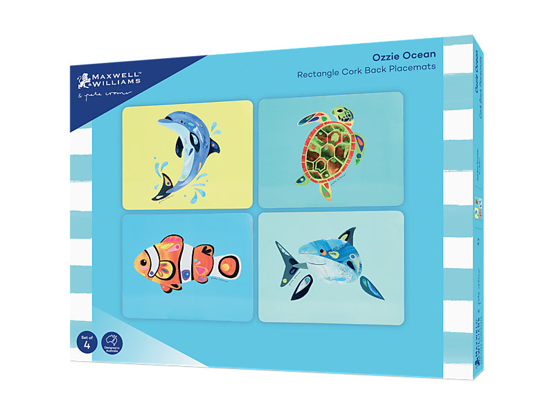 Pete Cromer Ozzie Ocean Cork Back Placemat Set of 4 Assorted Gift Boxed