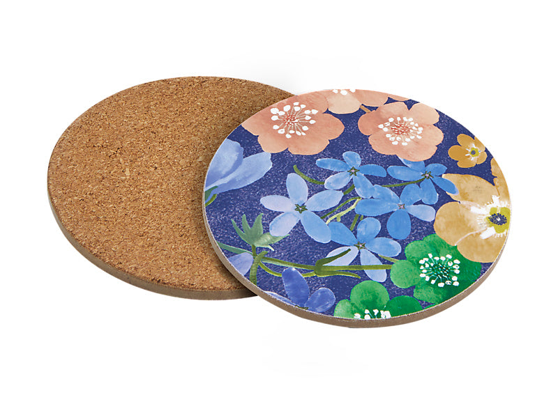Forget Me Not Round Cork Back Coaster Set of 4 Gift Boxed