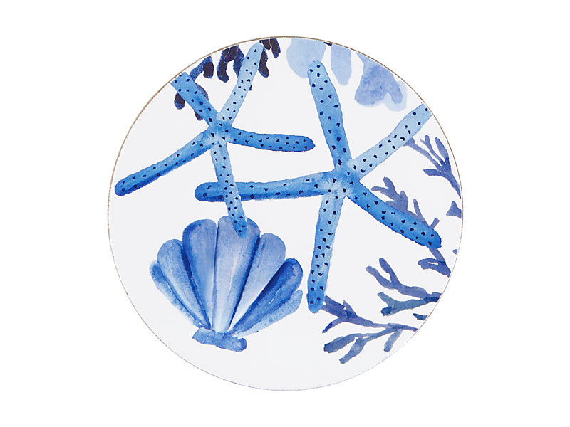 Blue Coral Round Cork Back Coaster Set of 4 Gift Boxed