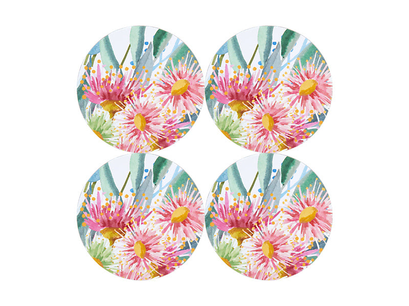 Royal Botanic Gardens Eucalyptus Bloom Round Cork Back Coaster Set of 4 Gift Boxed