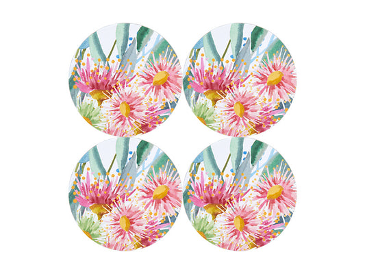 Royal Botanic Gardens Eucalyptus Bloom Round Cork Back Coaster Set of 4 Gift Boxed