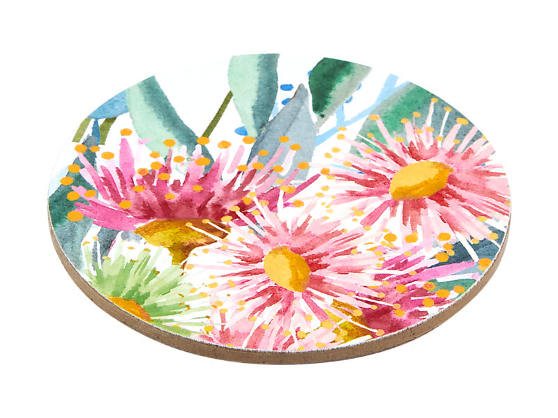 Royal Botanic Gardens Eucalyptus Bloom Round Cork Back Coaster Set of 4 Gift Boxed