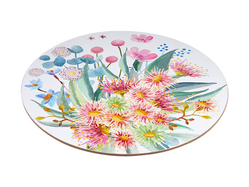 Royal Botanic Gardens Eucalyptus Bloom Round Cork Back Placemat Set of 4 Gift Boxed