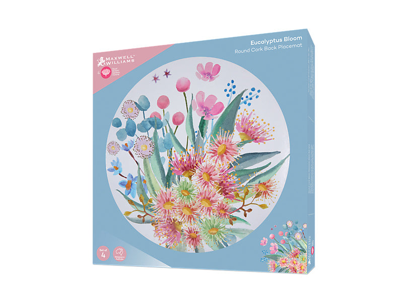 Royal Botanic Gardens Eucalyptus Bloom Round Cork Back Placemat Set of 4 Gift Boxed