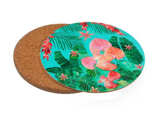 Teas & C's Tropicana Round Cork Back Placemat Set of 4 Gift Boxed