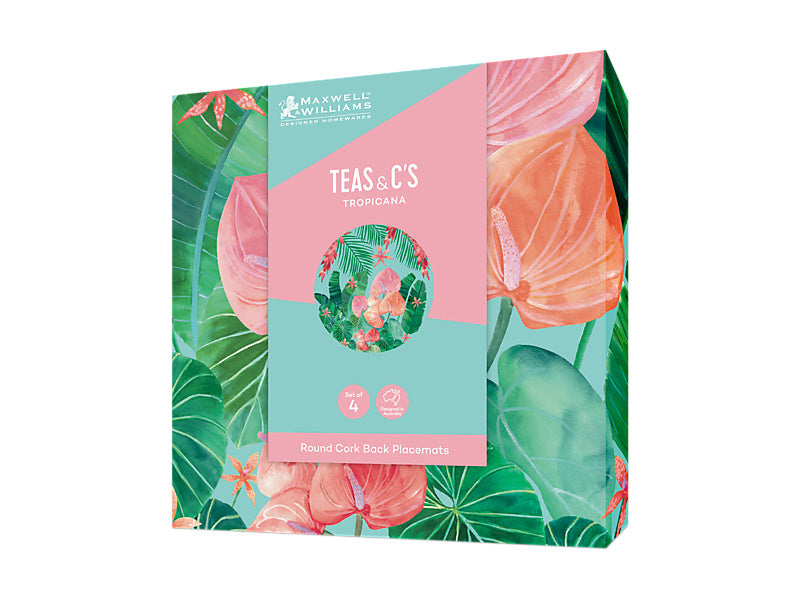 Teas & C's Tropicana Round Cork Back Placemat Set of 4 Gift Boxed