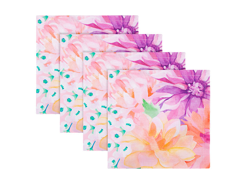 Teas & C's Dahlia Daze Cotton Napkin Set of 4 45x45cm Pink