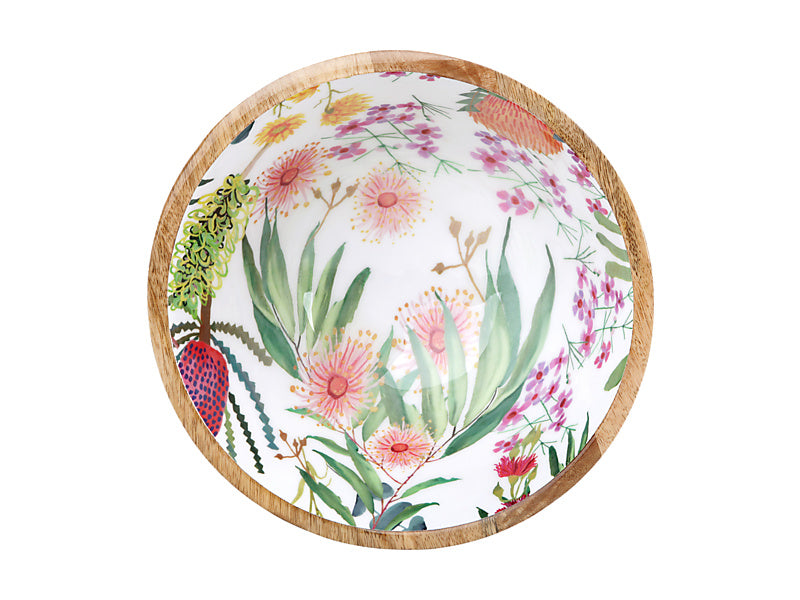 Royal Botanic Gardens Native Blooms Footed Bowl Wood Enamel 24x13.5cm