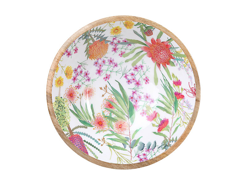 Royal Botanic Gardens Native Blooms Footed Bowl Wood Enamel 30x12.5cm