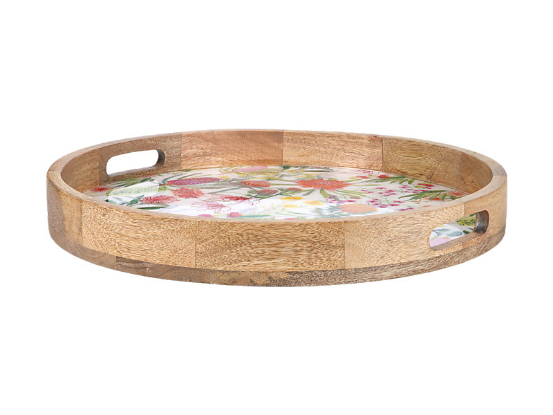 Royal Botanic Gardens Native Blooms Round Serving Tray Wood Enamel 40x5cm