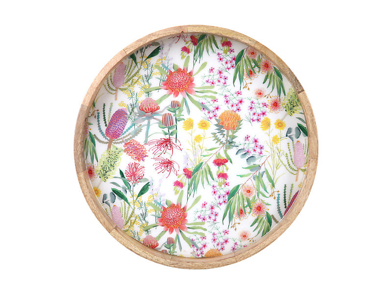 Royal Botanic Gardens Native Blooms Round Serving Tray Wood Enamel 40x5cm