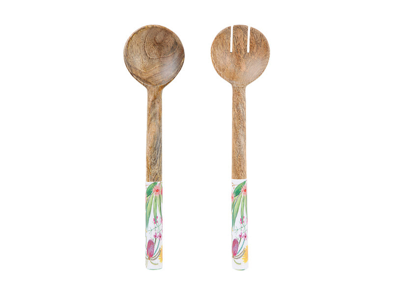 Royal Botanic Gardens Native Blooms Salad Servers Wood Enamel 31cm