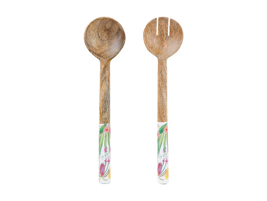 Royal Botanic Gardens Native Blooms Salad Servers Wood Enamel 31cm