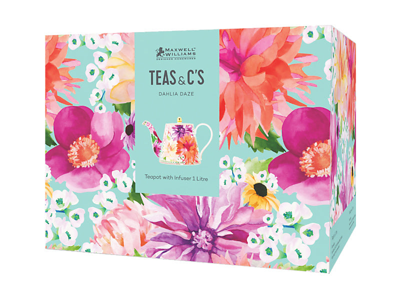 Teas & C's Dahlia Daze Teapot With Infuser 1lt Sky Gift Boxed