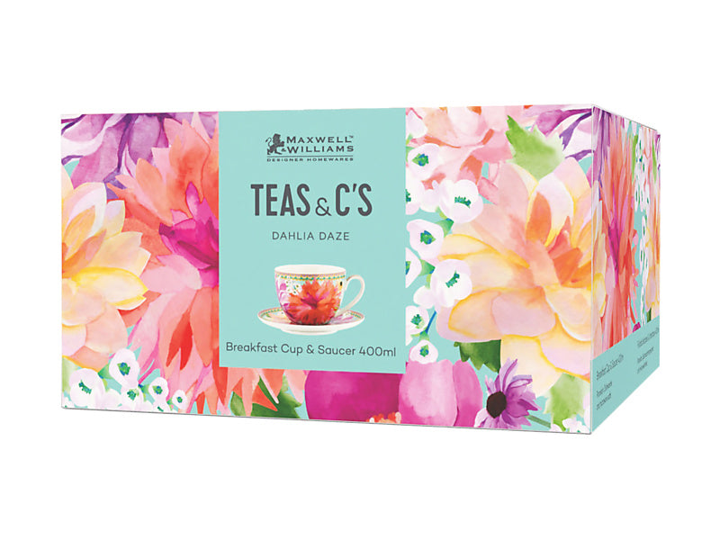 Teas & C's Dahlia Daze Breakfast Cup & Saucer 400ML Sky Gift Boxed