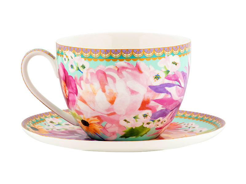 Teas & C's Dahlia Daze Breakfast Cup & Saucer 400ML Sky Gift Boxed