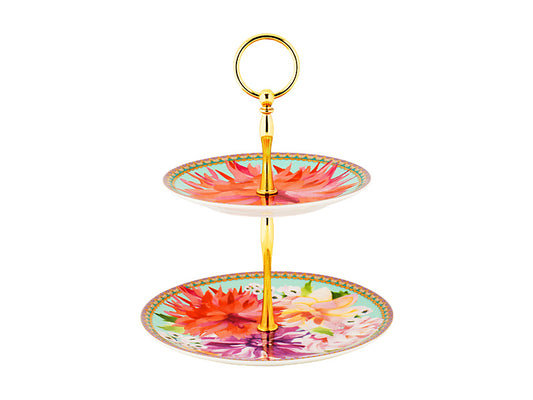 Teas & C's Dahlia Daze 2 Tiered Cake Stand Sky Gift Boxed