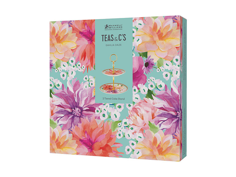 Teas & C's Dahlia Daze 2 Tiered Cake Stand Sky Gift Boxed