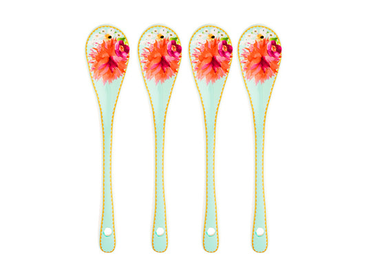 Teas & C's Dahlia Daze Ceramic Teaspoon Set of 4 Sky Gift Boxed