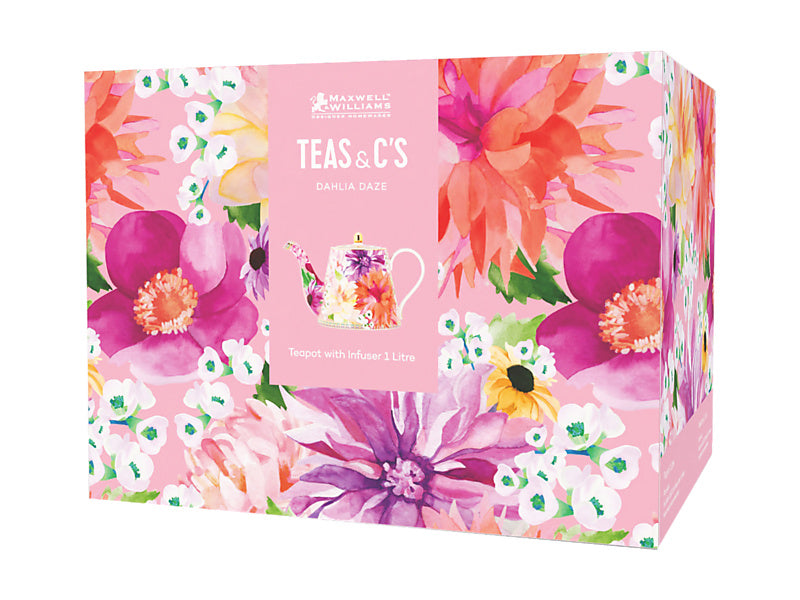Teas & C's Dahlia Daze Teapot With Infuser 1lt Pink Gift Boxed