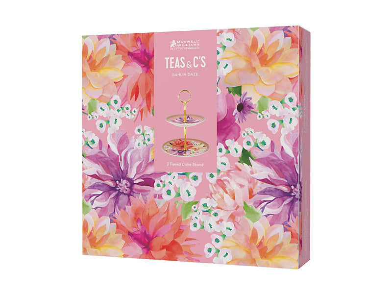 Teas & C's Dahlia Daze 2 Tiered Cake Stand Pink Gift Boxed