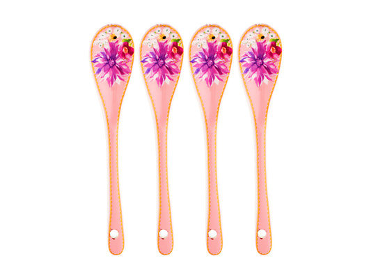 Teas & C's Dahlia Daze Ceramic Teaspoon Set of 4 Pink Gift Boxed