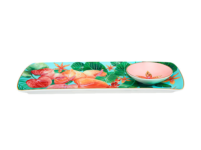 Teas & C's Tropicana Large Rectangular Platter & Dish Set Gift Boxed
