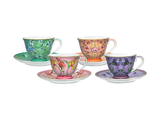 Estelle Michaelides Mystique Tall Cup & Saucer Set of 4 Assorted Gift Boxed