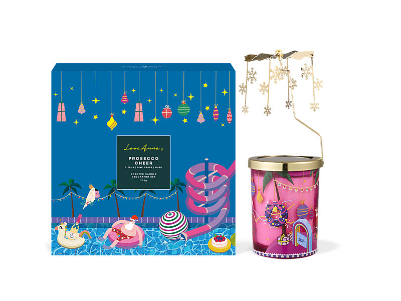 Festive Down Under Fragrance Candle 235g Prosecco Cheer Decorator Set Gift Boxed