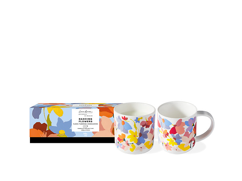 Prudence De Marchi Dancing Flowers Candle & Mug Giftset 180g & Gift Boxed