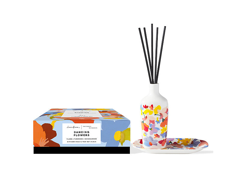 Prudence De Marchi Dancing Flowers Diffuser & Tray Set & 17x8cm Gift Boxed