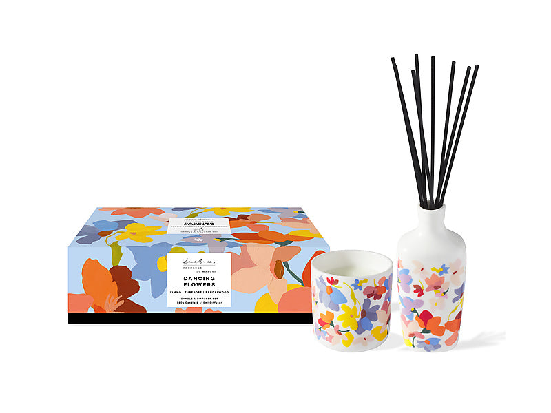 Prudence De Marchi Dancing Flowers 180g Candle & Dif Set Gift Boxed