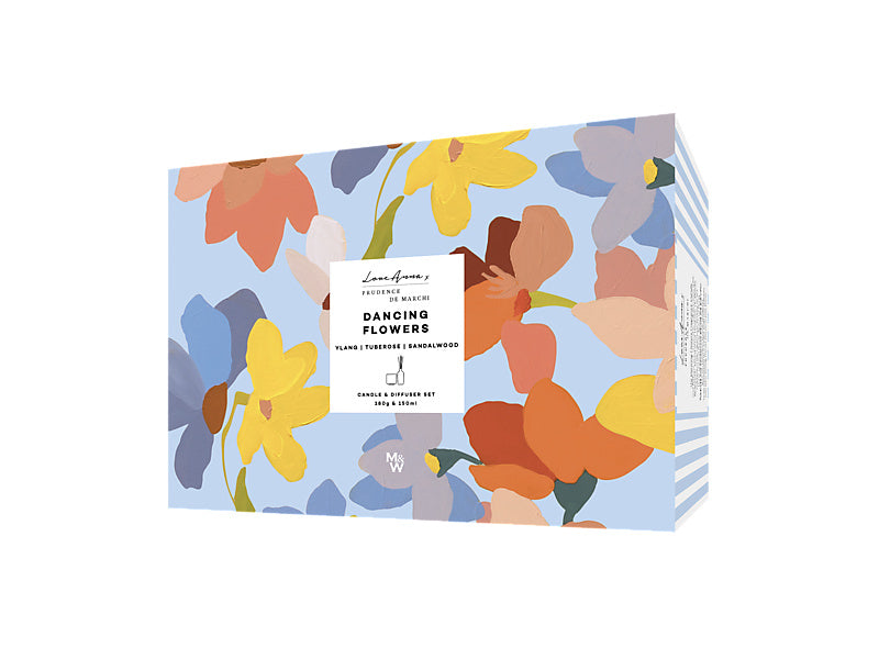 Prudence De Marchi Dancing Flowers 180g Candle & Dif Set Gift Boxed