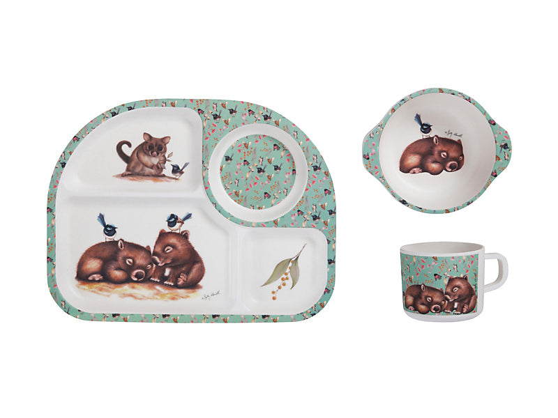 Sally Howell Children's Bamboo Wombat 3pc Dinner Set Gift Boxed